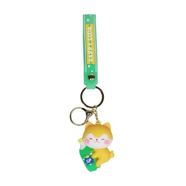 Yellow Teddy with mint 2-in-1 Cartoon Style Keychain - Image 2