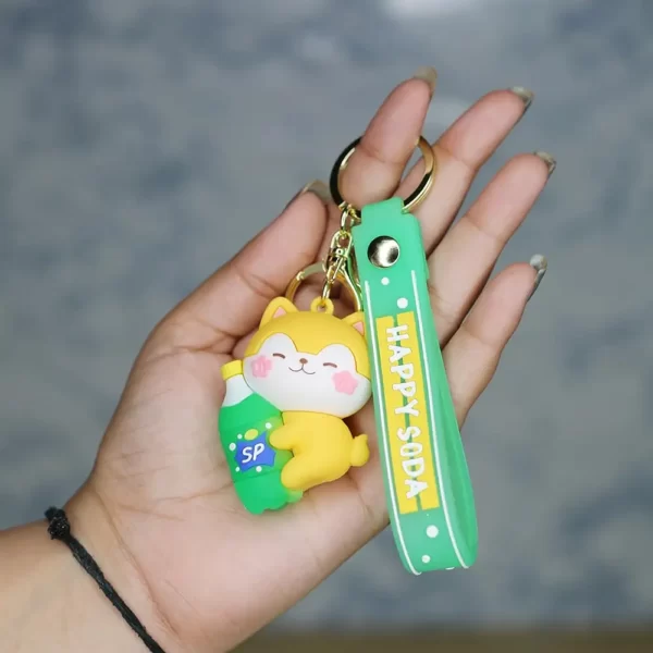 Yellow Teddy with mint 2-in-1 Cartoon Style Keychain