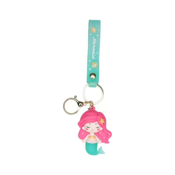 Mermaid Cartoon style keychain with band ( pink and green) - Image 2