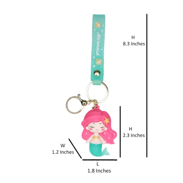 Mermaid Cartoon style keychain with band ( pink and green) - Image 3